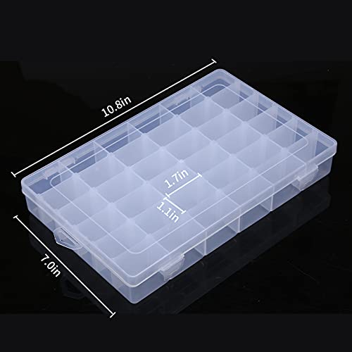 Hard Plastic Clear 36 Compartment Jewelry Storage Box Organizer with Removable Dividers