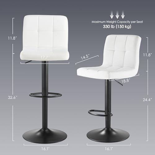 Nestvatto Bar Stools Set of 2, Thickened Seat Cushion Square Swivel Bar Stools with Back, Adjustable Counter Height Bar Chairs for Kitchen Island, Dining Room, White with Black Base by Nestvatto - Used condition - Image 2