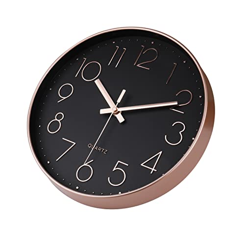 jomparis Rose Gold Black Wall Clock Silent Non-Ticking Quartz Sweep Decorative Battery Operated Wall Clocks