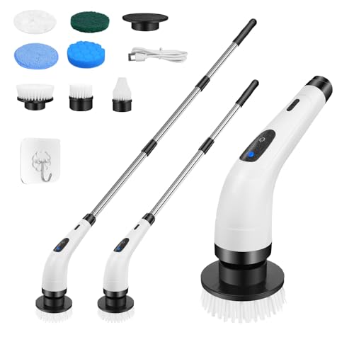 Image of Electric Spin Scrubber,Cordless Cleaning Brush with 1500mAh Battery, 2 Speeds & 350RPM Electric Spin Scrubber, 7 Replaceable Cleaning Heads with Detachable Handle for Tub Shower Tile Floor, cars