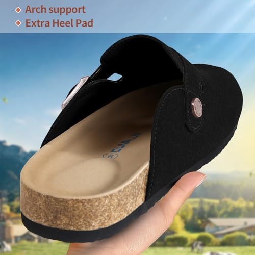 Dumalum Suede Black Clogs for Women & Men - Comfort Cork Footbed with Arch Support - Adjustable Buckle Mules Slip-On Sandals Unisex Potato Shoes Home Slippers — view 2