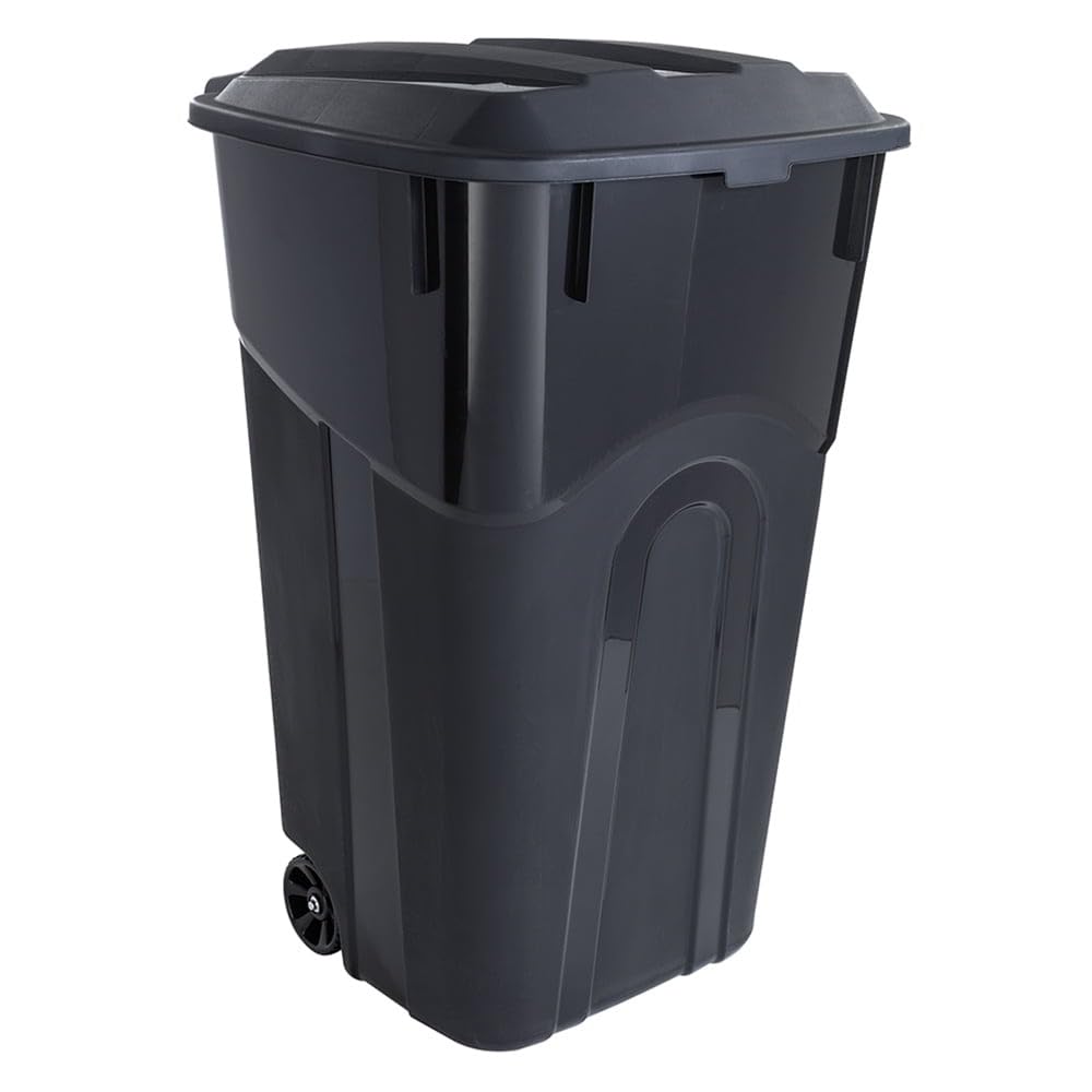 32 Gallon Plastic Trash Can with Attached Lid and Wheels, Heavy-Duty Waste Container for Indoor and Outdoor Use, Suitable for Restaurants and Kitchen, Black