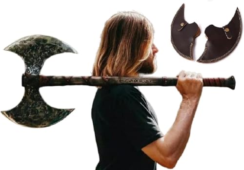 Forest Hunting 40 Two Handed Large Berserker Axe Large Norse Axes Scandinavian Style Viking Dane Ax Double Headed Functional Viking Battle (Two Hand Large Double Headed Axe)