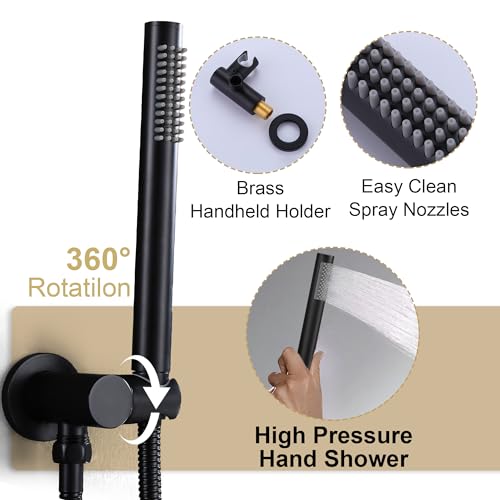 Sistema de Ducha Juego de Grifería de 10 Pulgadas Negro Mate Montaje en Pared Conjunto de Baño de Latón Cabezal de Ducha de Lluvia de Alta Presión con Rociador de Mano Mezclador de Lluvia miniatura 4