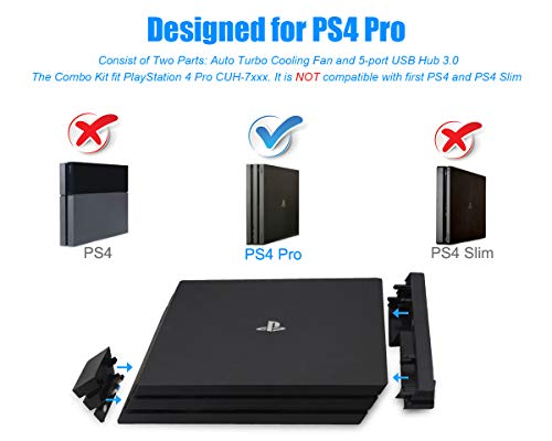 Elecgear Cooling Fan And Usb Hub For Ps4 Pro, Automatic Temperature Sensor Controlled Cooler And 5-Port Usb 3.0 Adapter Splitter For Playstation 4 Pro Cuh-7Xxx #TOP1