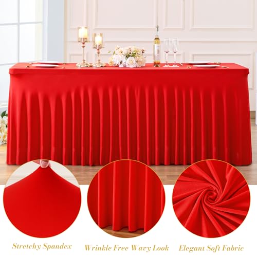 gogoparti 2 Pack Spandex Red Fitted Table Cloth for 8ft Rectangle Tables Red Stretch Tablecloth Table Covers Skirt Banquet Wrinkle Free Tablecloths for Parties Wedding by gogoparti - Used condition - Image 6