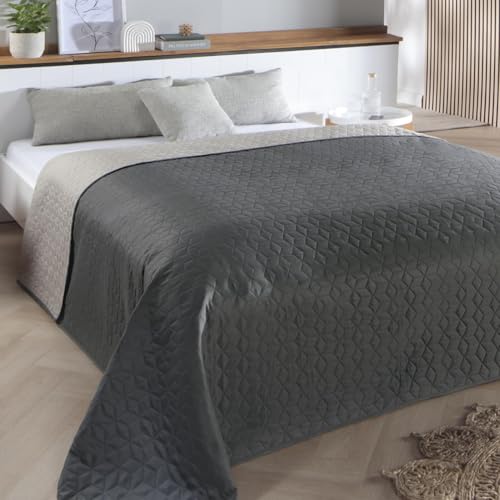 Delindo Lifestyle Tagesdecke Belford anthrazit grau, Bettüberwurf für Einzelbett, einfarbig, Gesteppt, 140x210 cm