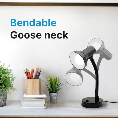 Image of Xtricity LED Desk Light, 360 Adjustable Gooseneck, (Black Finish) | Home and Office Lamp with 7W A19 Bulb, 120V, On /Off Switch, 14 inch Height - Reading Lamps for Bedside Table, College Dorm