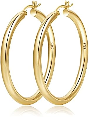 4mm Thick Gold Chunky Earrings Steling Silver Post Hoops Earrings For Women Hollow Tube Hoops Earrin...
