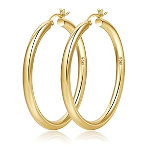 4mm Thick Gold Chunky Earrings Steling Silver Post Hoops Earrings For Women Hollow Tube Hoops Earrings Thick Gold Hoop Earrings Hypoallergenic Lightweight Gold Hoop Large Earrings 20/30/40/50/60MM