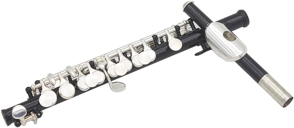 Premium Piccolo Kit, Detachable Silver Plated C Piccolo With Screw Driver, PU Leather Box, Cloth for Beginner, Kids, Student (black)