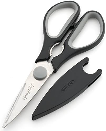 Kitchen Scissors Heavy Duty with Blade Cover, Stainless Steel Kitchen Shears for Herbs, Chicken, Meat & Vegetables, Dishwasher Safe Food Scissors, Black