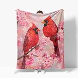 Cardinal Throw Blanket Christian Warm Christmas Decor Soft Flannel Red Birds Blanket Cardinals Cherry Blossoms Gifts for Kids Boys Girls Men Women 40' X 50'