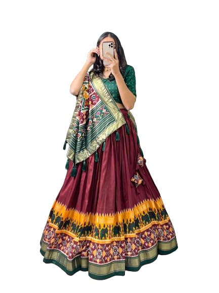 Women's Dola Silk Lehenga Choli Patola Print with Foil Work With Unstitched Blouse