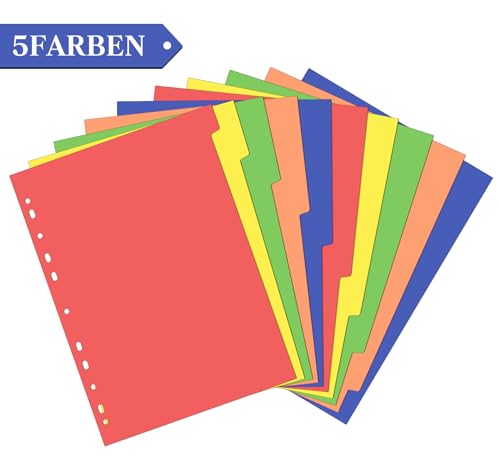 10 Teiliges Register für Ordner A4,6er Ordner Trennblätter DIN A4,Recycelbar Karton 11 Löcher Praktischem Deckblatt aus stabilem Papier zum Beschriften,Ordner Register 5 Farbe für Ordner,Akten,Hefter