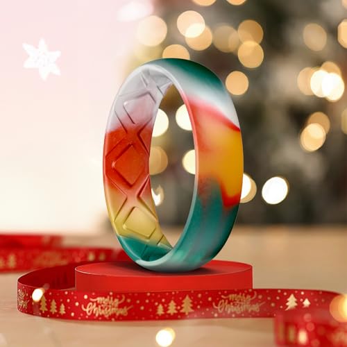Egnaro Women's Silicone Anniversary Rings, 5.5mm Wide 2mm Thick Rubber Bands Flexible For Workout