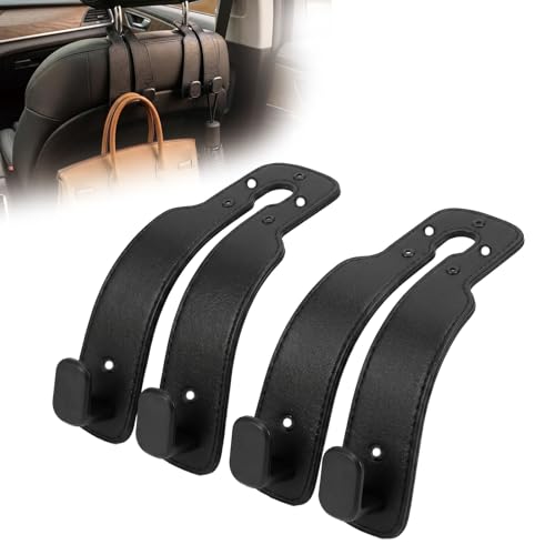 Solvio2 Pack Car Headrest Hooks 2-in-1 Car Seat Back Storage Hooks with Phone Holder Universal Leather Car Organiser Hanger for Handbags Purses Coats Grocery Bags & Umbrellas (Black)