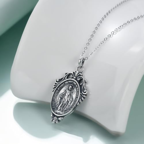 Rnivida 925 Sterling Silver Miraculous Medal Pendant Necklace for Women,Catholic Virgin Mary Jewelry Gifts for Her3