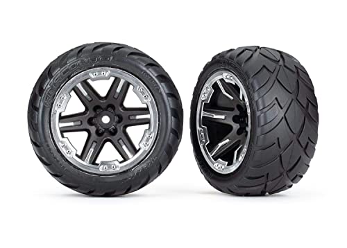 Traxxas 6775AX Tires & Wheels, Assembled/ Glued (2.8') (RXT Black/Chrome Wheels, Anaconda Tires, Foam) (2)