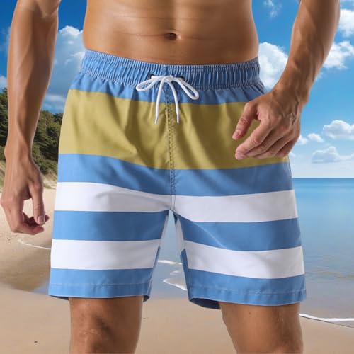 Men's Swim Trunks Striped Seaside Holiday Soft Washed Retro Drawstring Board Shorts