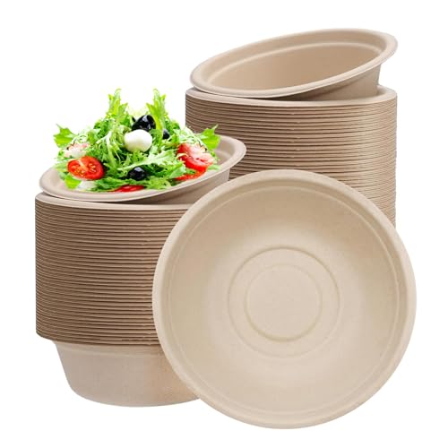 yayafunfun 100 Piezas Cuencos Desechables Papel de Caña de Azúcar de 220 ml Pequeño, Marrón Cuencos Desechables para Sopa Ensalada, Redondo, Orgánico, Compostables para Fiestas/Picnics/Hogar/Bodas