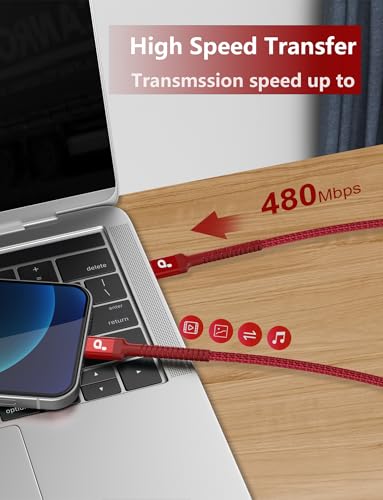 Image of USB C to C Cable 10FT, 2Pack USB C Charger Cable, Long Type C Fast Charging Cable Nylon Braided USBC Charger Cord Compatible with iPhone 17 /16 /15 /Pro /Plus /Pro Max /Samsung Galaxy S23 /LG and More-Red