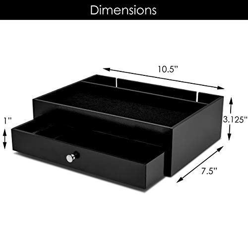 Valet Drawer Charging Station – Black Nightstand Organizer Wallet And Key Tray Holds Watches, Jewelry, Tablet - 5 Compartment Cell Phone Holder for Men And Women - Thumbnail 6