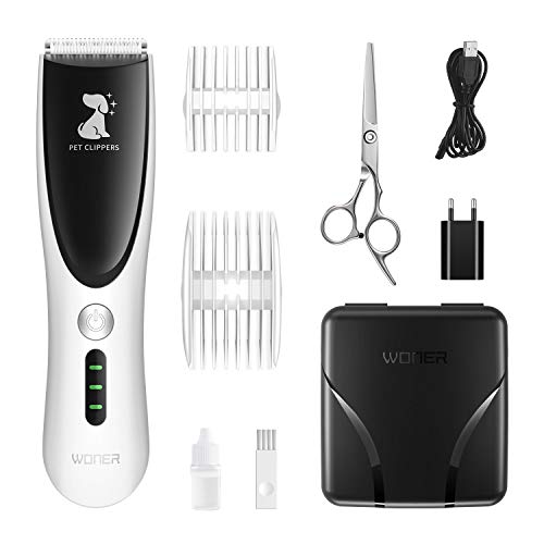 WONER Cortapelo para Perro Gato Mascorta Profesional Impermeable Motor Silencioso Maquina Cortar Pelo Animales Recargable Inalámbrico con Estuche
