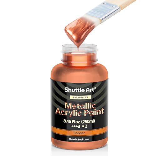 Shuttle Art Metallic Copper Acrylic Paint 8.45 oz (250 ml) Copper Leaf Paint With Brush Non Toxic Non Fading Copper Paint for Crafts Metal Wood Clay Ceramic Canvas Furniture