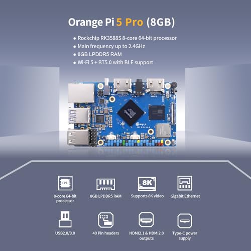 Image of Orange Pi 5 Pro 8GB RK3588S LPDDR5 8 Core 64 Bit Single Board Computer, 8K Video Decoding WiFi Bluetooth 2.4GHz Frequency Open Source Board Run Orange Pi OS, Android, Debian, Ubuntu