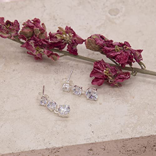 Tuscany Silver Women's Sterling Silver Triple Cubic Zirconia 6mm x 17mm Drop Earrings2