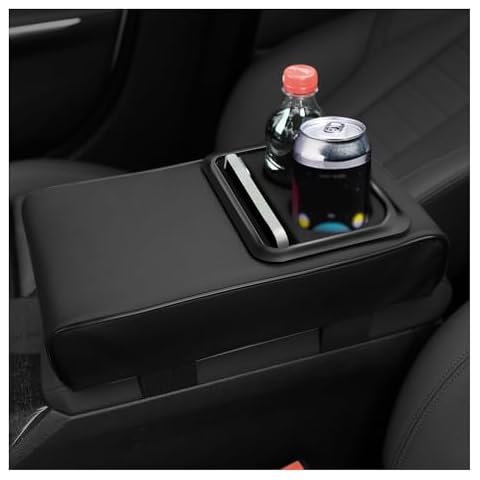 Stacool Leather Center Console Cover with Cup Holder,Booster Car Armrest Cover for Protecting Car Armrest Box & Car Decorations,Universal Car Accessories Interior Fits Cars,SUVs,Trucks (Unpatterned) Cover