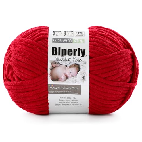 6 Super Bulky Velvet Chenille Yarn for Crocheting - 1 Skein of 200g/7 oz - Ultra Soft Heavy Weight Chunky Knitting Yarn for Baby Blankets Amigurumi Home Decorjujube red1 Skein