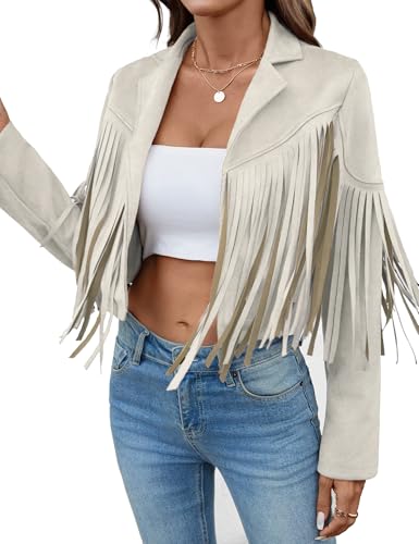 MATEAM Tassel Jacket For Women Cowgirl Fringe Faux Suede Leather