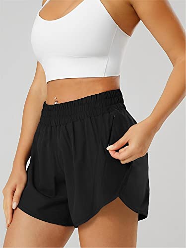 Women's Quick Dry Athletic Shorts Mesh Liner High Waisted Shorts Exercise Running Shorts Sports Black Xl #TOP2