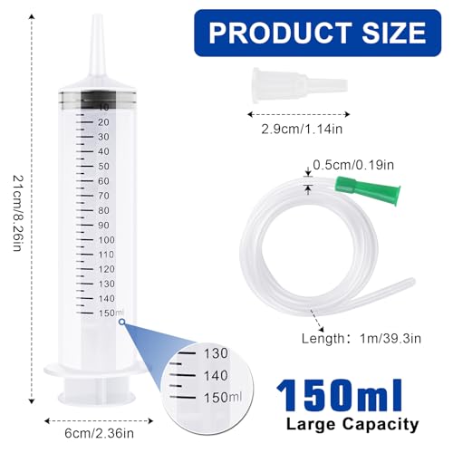 150ml Spritze mit Schlauch,Plastikspritze mit Kappe,Große Spritze Wiederverwendbar,Großer Kapazität Spritzen,Einzeln Versiegelte Spritzen für Labor,Industrie,Haustierfütterung (150/250/350/550 ml)