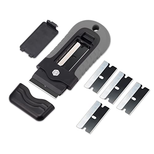 Image of Gomake Razor Blade Scraper Tool, Windows, Glass Stovetop Paint Scraper | 10PCS Black Carbon Steel Blades Bulit-in Blade Storage Container, Removing Paint, Adhesive, Stickers, Labels, Decal,Grease