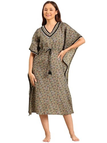 Image of Rupa Jon Aishwarya Women Full Length Printed Kaftan Nighty in Premium Cotton Blend Fabric, Night Dress, Maxi Nighty for Comfortable Everyday Wear