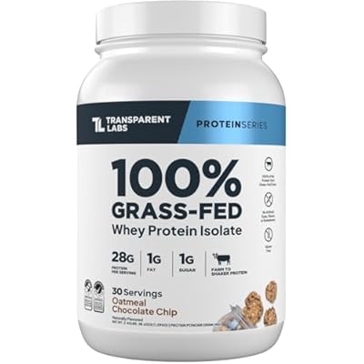 Transparent Labs Grass-Fed Whey Protein Isolate - Naturally Flavored, Gluten Free Whey Protein Powder with 28g of Protein per Serving &amp; 9 Amino Acids - 30 Servings, Oatmeal Chocolate Chip Cookie