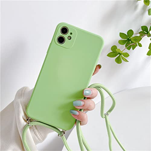 Sitthyw Coque Collier pour iPhone 12 (6.1") Coque avec Cordon Silicone TPU étui Protection Housse Antichoc avec Cordon Réglable Téléphone Lanyard Case Coque pour iPhone 12 [Amovible] - Vert Cover