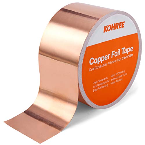 Kohree Copper Foil Tape, Conductive Adhesive(2 Inch X 33 FT), Electrical Copper Shielding Tape for Guitar, EMI Shielding, Paper Circuits, Electrical Repairs, Christmas Decor