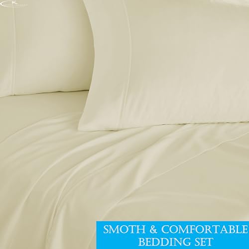 Image of 100% Cotton Premium Single Size Bedsheet with 2 Pillow Covers | Ultra-Soft, Breathable, Hotel-Quality Fabric | Elegant Collection for Bedroom Decor (Ivory Solid)
