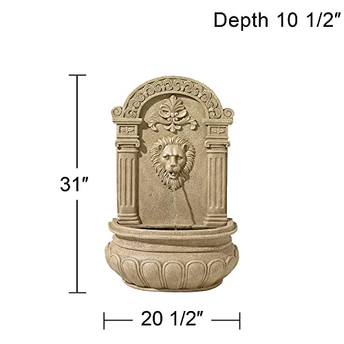 Royal Lion Face 31" High Large Italian Indoor Outdoor Decor Sand Stone Wall Fountain Basin Statue Water Feature for Outside Garden Patio Yard Backyard Porch Deck Relaxation - John Timberland