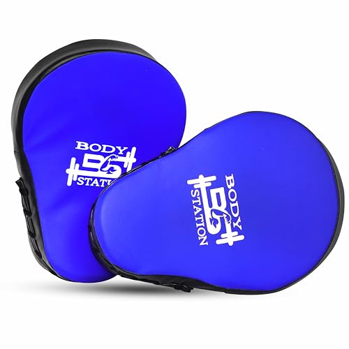 Image of Curved Focus Pad for Boxing, MMA, Karate, Taekwondo, Muay Thai, Kickboxing, Wushu, Aerobics Punch Mitts for Martial Arts Training, Bag Punching & Practice (Blue)