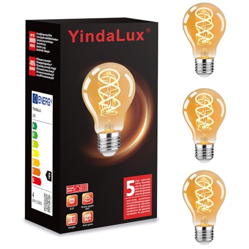 YindaLux Glühbirne E27 LED Warmweiss 2200K Filament Lampe Edison Vintage Leuchtmittel 4W...