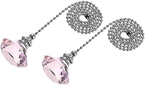 uxcell 20 Inch Ceiling Fan Pull Chain, Decorative Crystal Fan Pull Chain Ornament Extension, 3mm Diameter Beaded Diamond Pendant, Pink 2Pcs