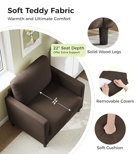 Image of Welzona Sofa Accent Chair, 33 inch Reading Chair, Comfy Teddy Arm Chairs