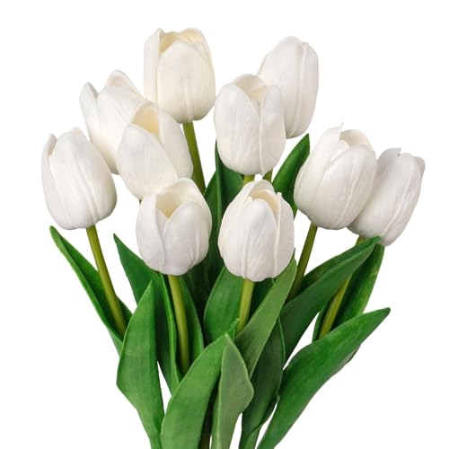 Image of CosaCentrum Beautiful Decorative Artificial Tulip Flower Bunches for Home decor (White, Pack of 11)