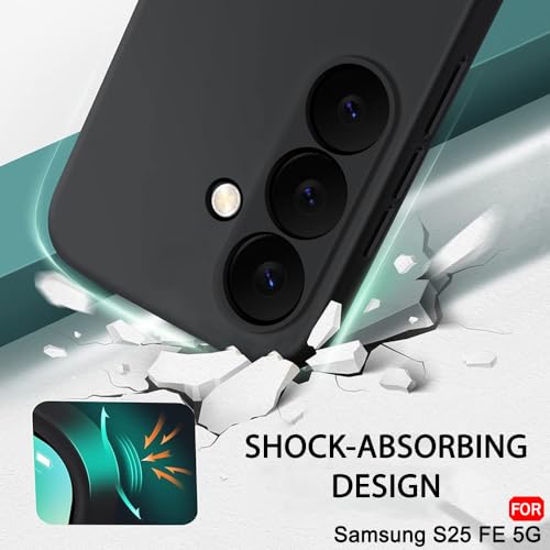 Image of TheGiftKart Liquid Silicone Back Cover Case for Samsung Galaxy S25 FE 5G | Soft Micro-Fibre Lining Inside | Camera & Screen Protection | Shockproof Back Cover for Samsung S25 FE (Silicone, Black)