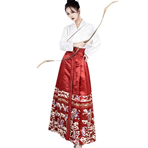 Jupe Hanfu face de cheval longue plissée vintage style chinois hanfu femme rouge